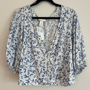Linen Floral Blouse - NEVER WORN - NEW WITH TAGS